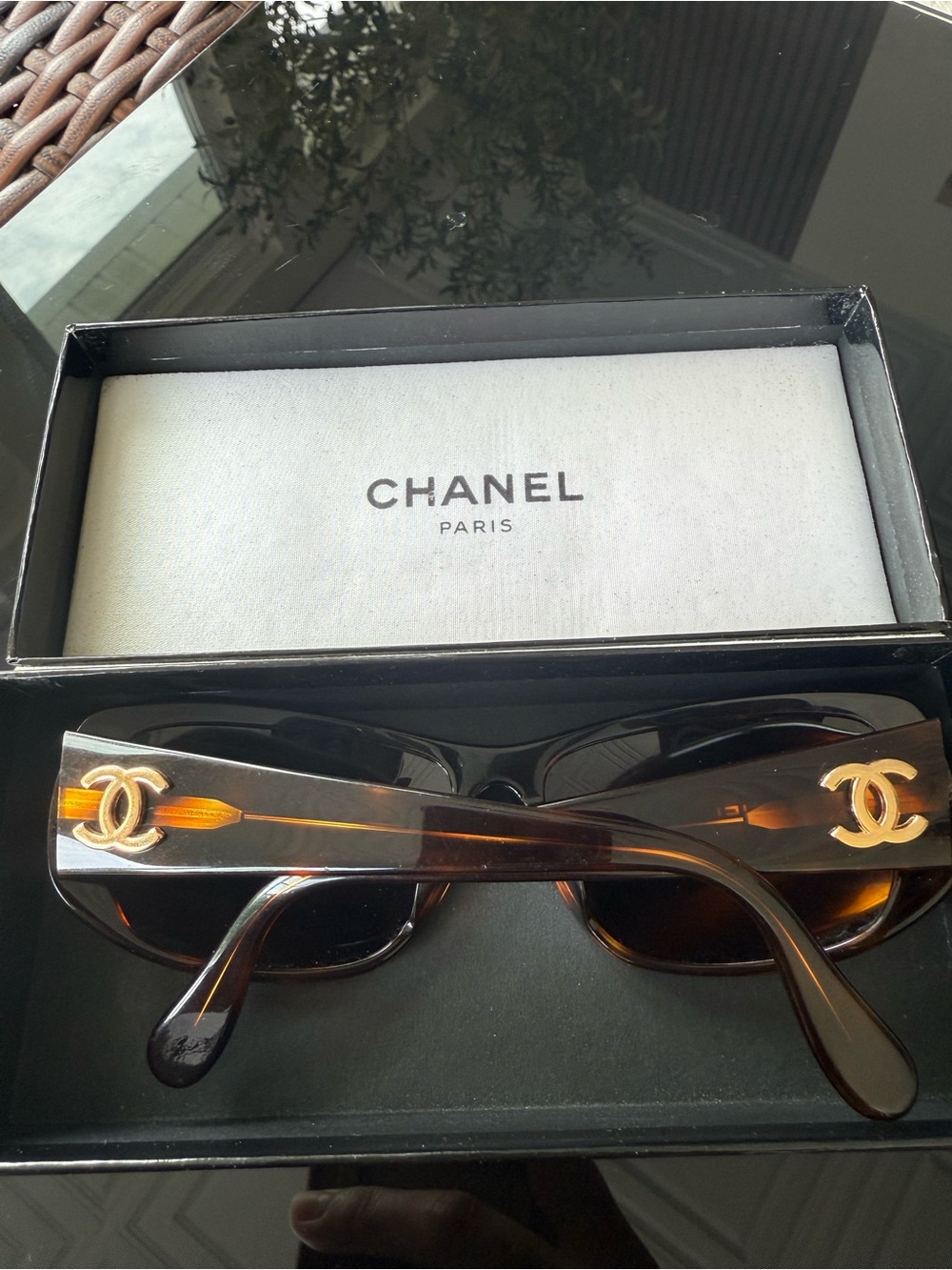 CHANEL Tortoiseshell Sunglasses with Gold CC Logos